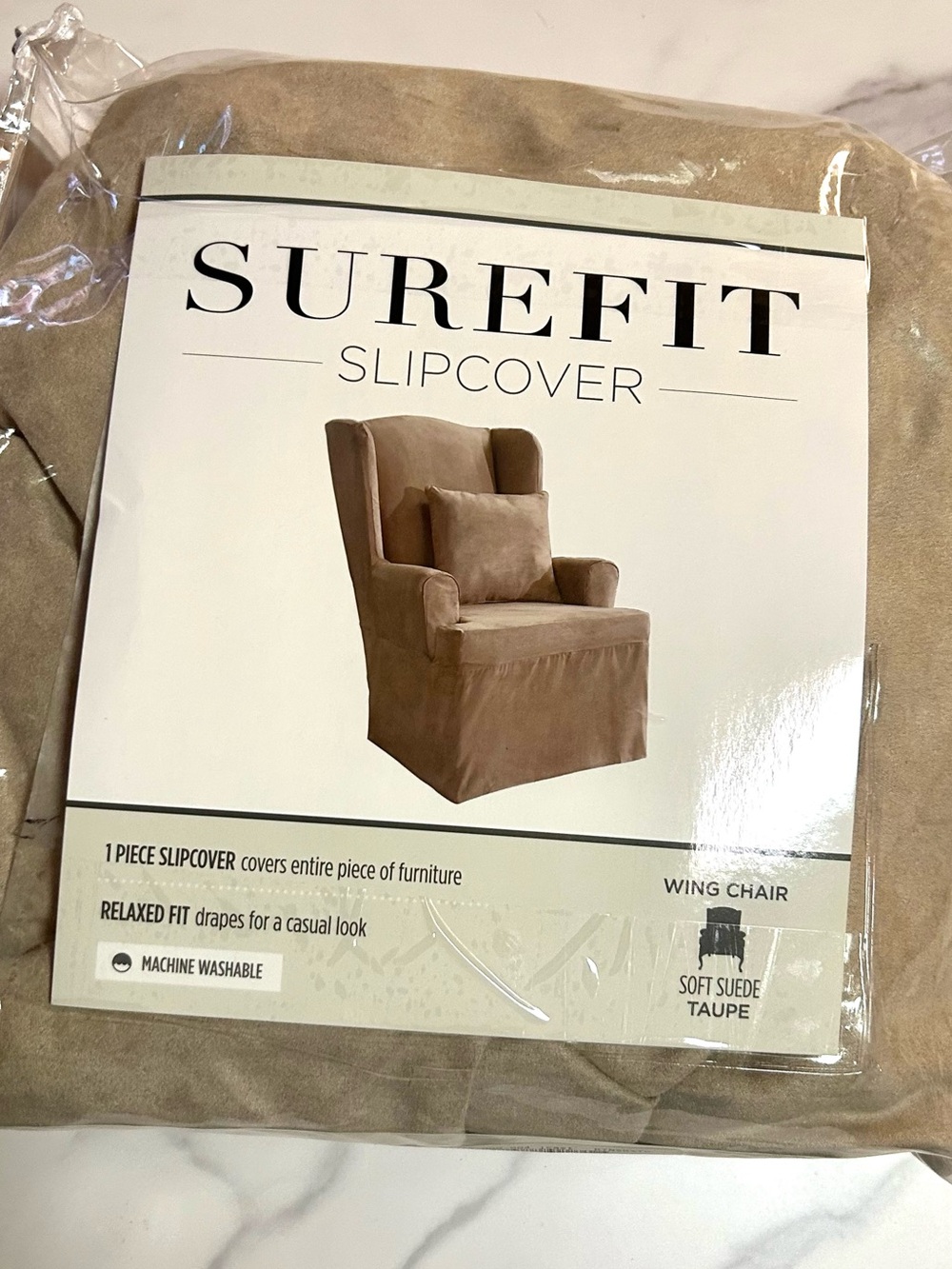 Sure Fit Taupe Wing Chair Slipcover - Soft Suede Finish NWOT never used